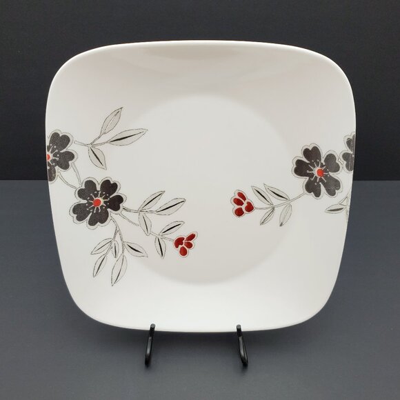 Corelle Mandarin Flower Dinner Plates Corning Red Black Flowers White Plates - Picture 8 of 11